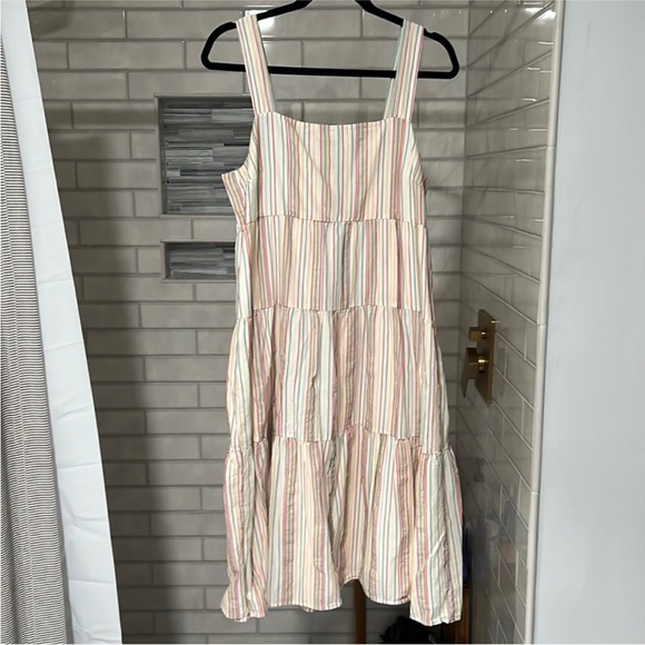 Madewell Multicolor Button-Back Tiered Dress A-Line Striped Colorful Textural - Picture 3 of 6